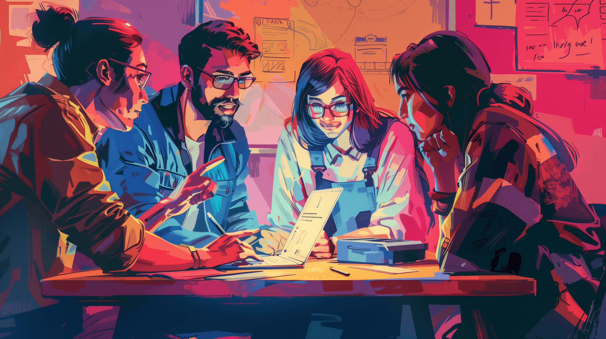 Handwerksteam bespricht einen digitalen Arbeitsablauf