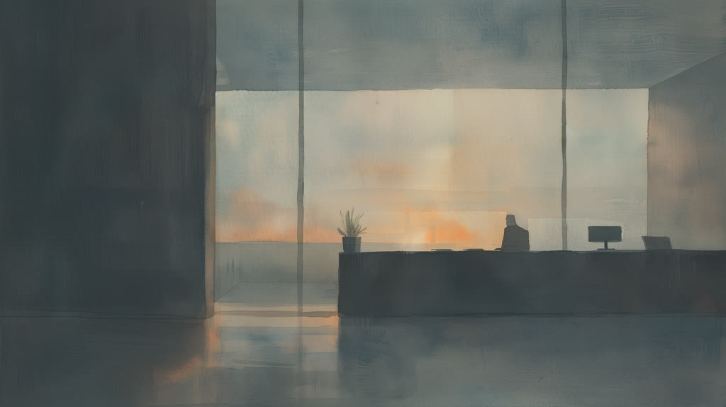 Leeres Bürogebäude mit dunklen Fenstern als Warnung vor der 90%-Illusion