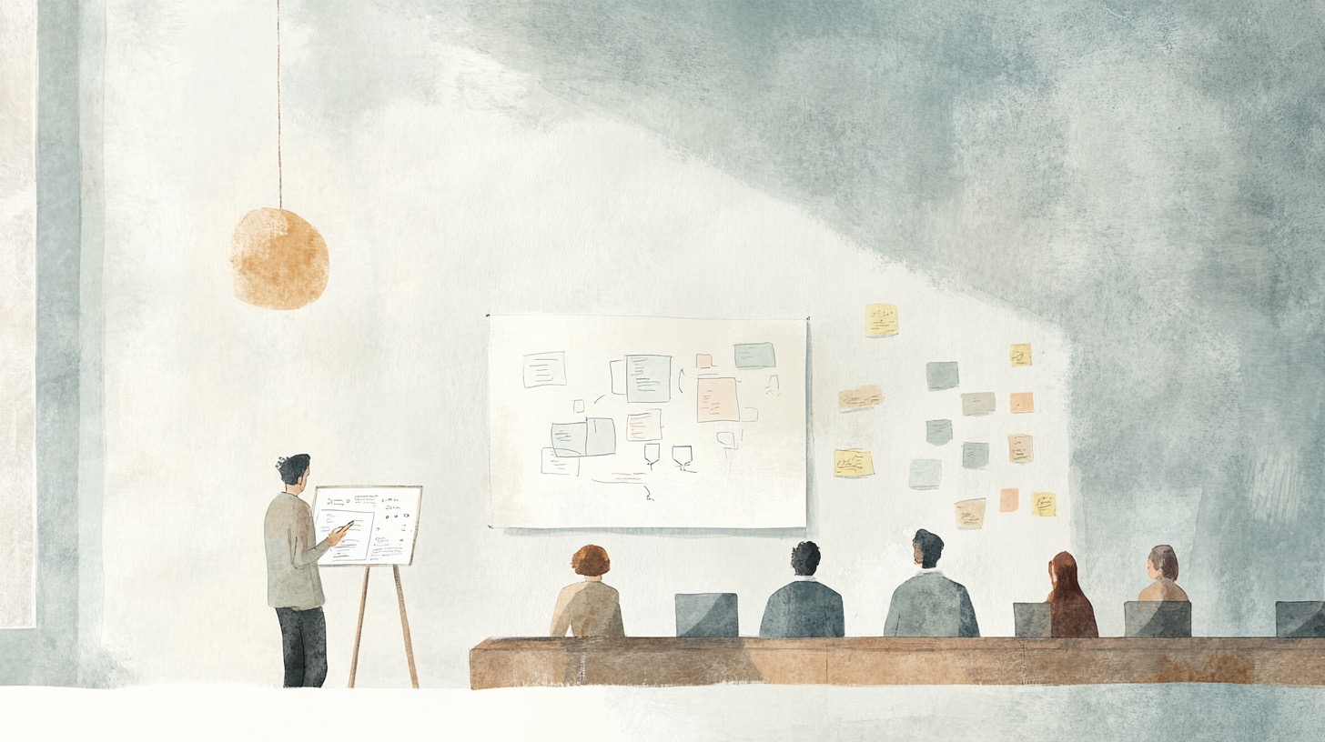 KI-Strategieworkshop mit Geschäftsführung und Berater am Whiteboard